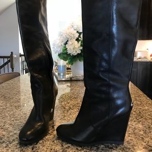 Coach Della black leather knee high boots